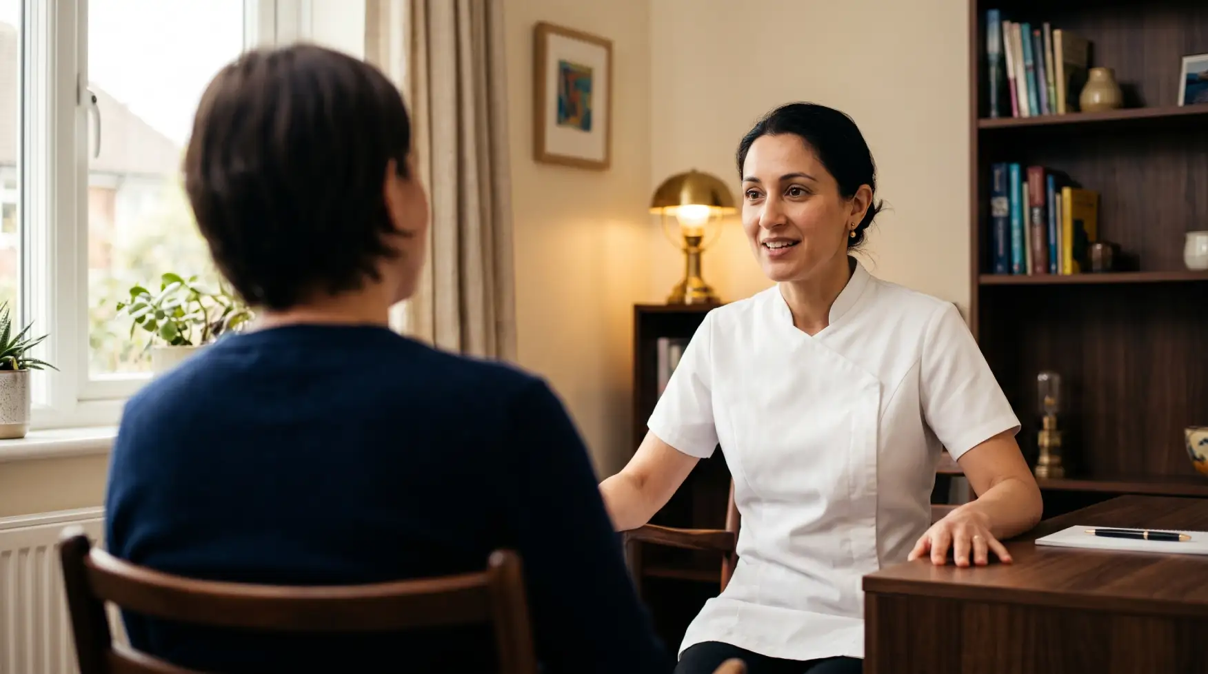 Dr. Curmaku explaining a procedure to help a patient feel at ease