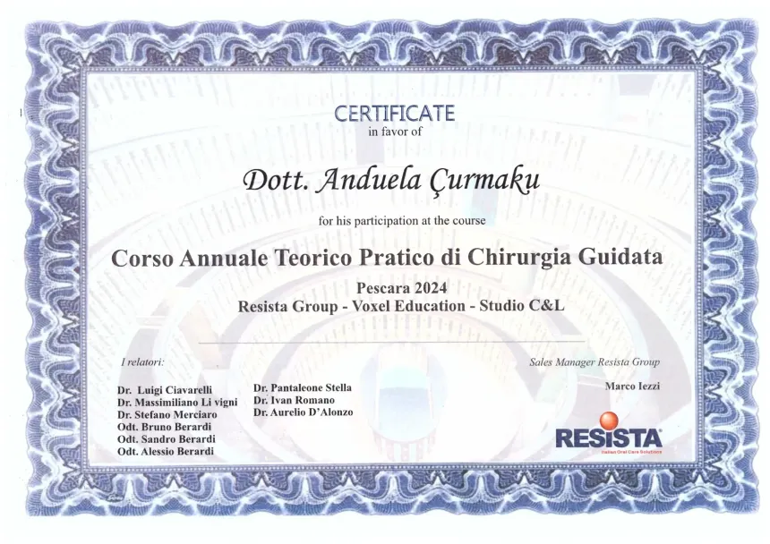 Annual Theoretical and Practical Course in Guided Surgery certificate